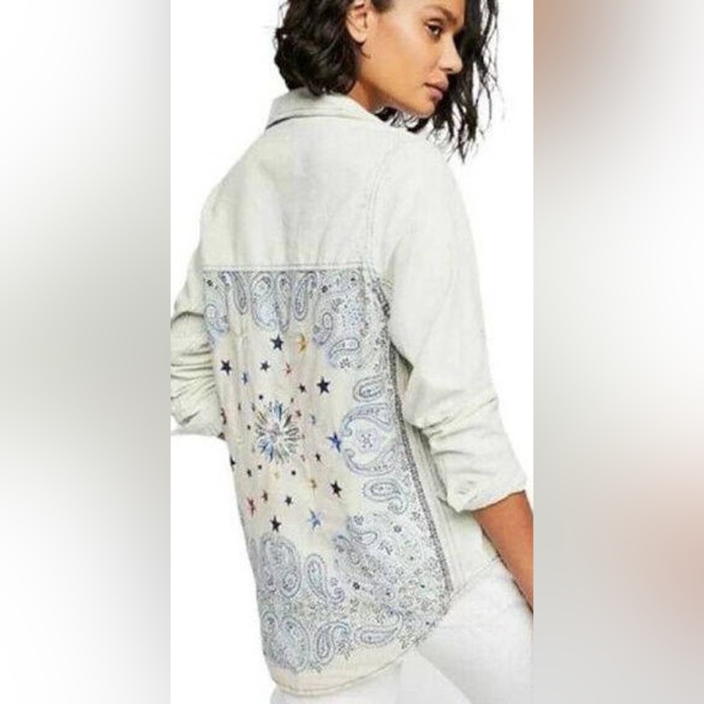 Free People denim button down shirt Bandana bandit back size Medium